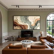 "Wabi‑Sabi Art｜Muted Green Brown Flow Textured Canvas Art" - Modern Heavy Impasto Abstract Artwork | Rich Color Palette Knife Painting | Luxury Vertical Wall Art #Q 18