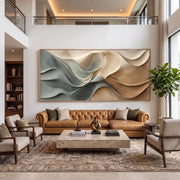 "3D Texture Abstract Art｜Dusty Blue Beige Heavy‑Texture Wave Canvas Print" - Modern Heavy Impasto Ocean Wave Seascape | 3D Rich Color Palette Knife Painting | Luxury Two-Panel Vertical Wall Art #Q 14