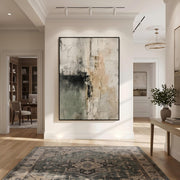 "Wabi‑Sabi Art｜Sage Green Beige Textured Abstract Wall" - Modern Heavy Impasto Abstract Artwork | Rich Color Palette Knife Painting | Luxury Vertical Wall Art #Q 16