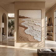 "Wabi‑Sabi Art｜Neutral Tones Stereoscopic Seaside Wall Decor" - Modern Heavy Impasto Abstract Artwork | Rich Color Palette Knife Painting | Luxury Vertical Wall Art #Q 19