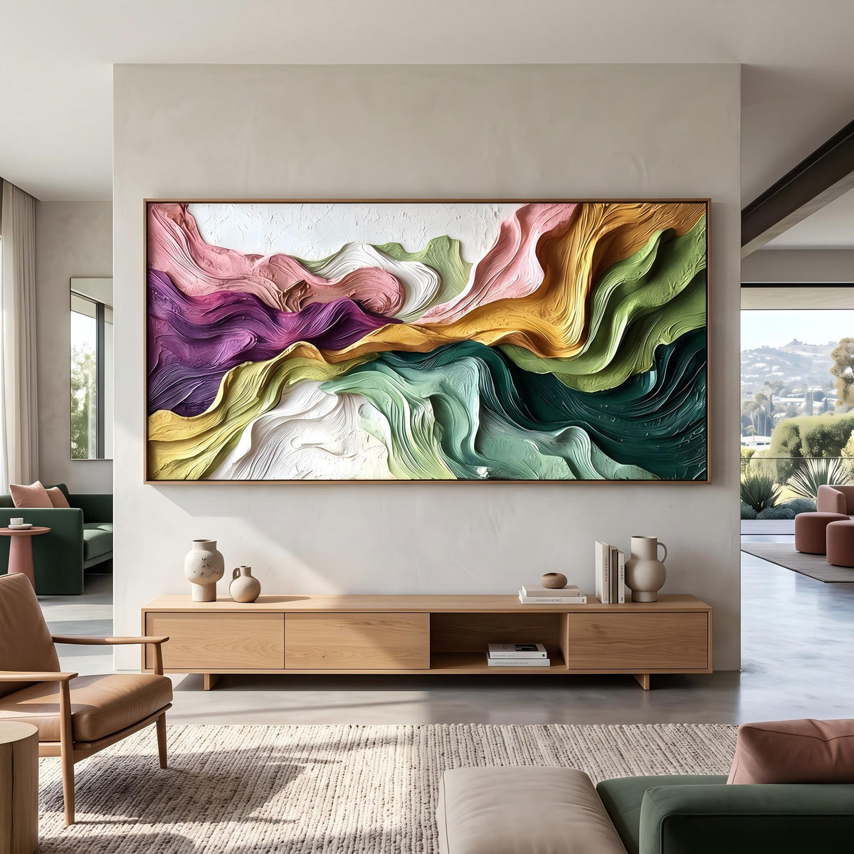 "Abstract Art｜Boho Flow Color Abstract Canvas Print" - Modern Heavy Impasto Abstract Artwork | Rich Color Palette Knife Painting | Luxury Vertical Wall Art #Q 20