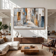 "Impressionist Art｜European Old Town Street" - Modern Heavy Impasto Abstract Artwork | Rich Color Palette Knife Painting | Luxury Horizontal Wall Art #Q 43