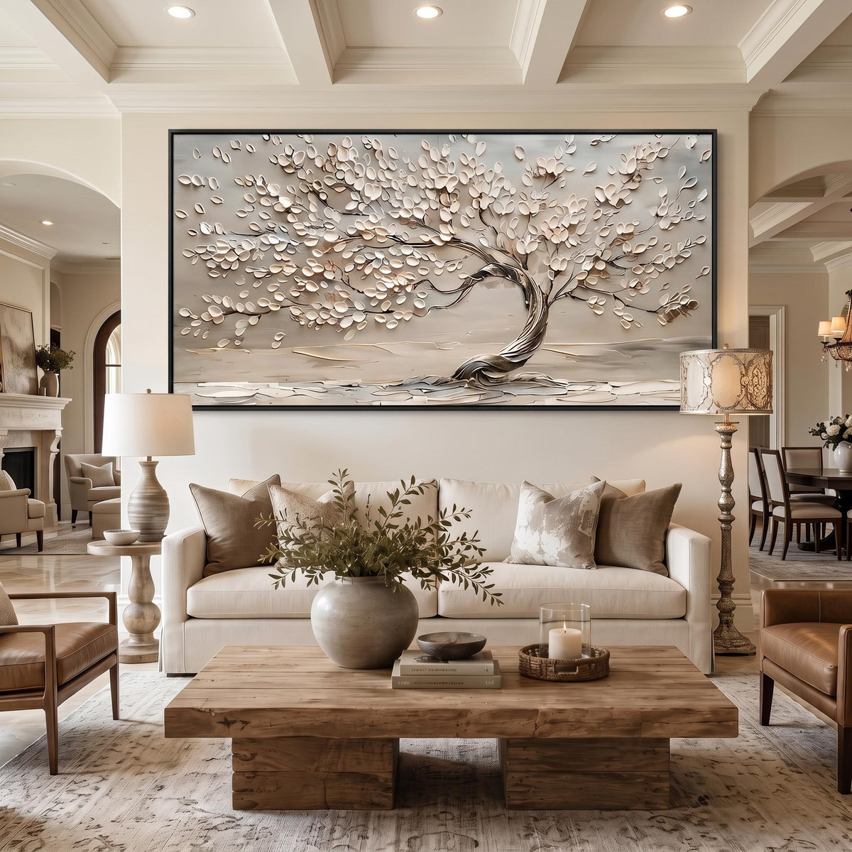 "3D-Textured Art｜Life Tree" - Modern Heavy Impasto Botanical Tree Artwork | 3D Rich Color Palette Knife Painting | Luxury Vertical Wall Art #Q 28
