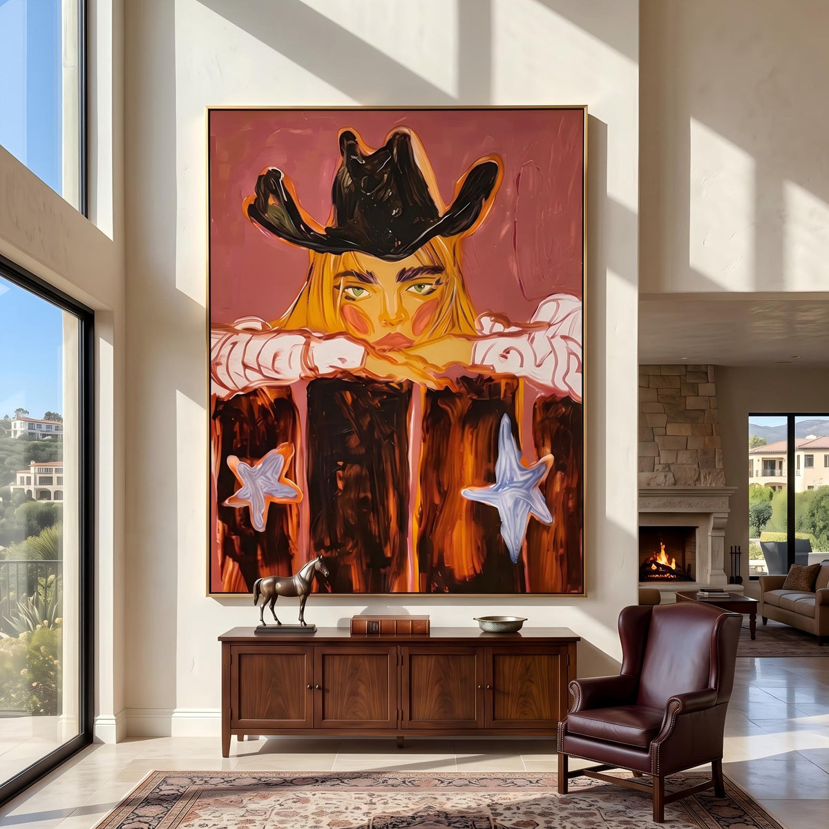 "POP Art" - Modern Heavy Impasto Western Animal Artwork | Rich Color Palette Knife Painting | Luxury Vertical Wall Art #Q 62