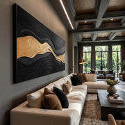 "3D-Textured Art｜Luxury Black‑Gold Layered Mountain" - Modern Heavy Impasto Landscape Artwork | 3D Rich Color Palette Knife Painting | Luxury Vertical Wall Art #Q 27