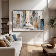 "Impressionist Art｜European Old Town Street" - Modern Heavy Impasto Abstract Artwork | Rich Color Palette Knife Painting | Luxury Horizontal Wall Art #Q 43