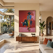 "POP Art" - Modern Heavy Impasto Western Animal Artwork | Rich Color Palette Knife Painting | Luxury Vertical Wall Art #Q 63