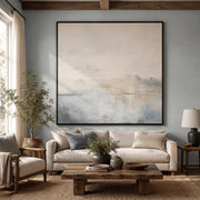 "Abstract Art｜Square Hazy Abstract Seascape" - Modern Heavy Impasto Abstract Artwork | Rich Color Palette Knife Painting | Luxury Square Wall Art #Q 22