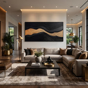 "3D-Textured Art｜Luxury Black‑Gold Layered Mountain" - Modern Heavy Impasto Landscape Artwork | 3D Rich Color Palette Knife Painting | Luxury Vertical Wall Art #Q 27