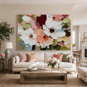 "3d Textured Art｜Colorful Textured Floral Wall" - Modern Heavy Impasto Floral Abstract | 3D Rich Color Palette Knife Painting | Luxury Horizontal Wall Art #Q 21