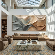 "3D Texture Abstract Art｜Dusty Blue Beige Heavy‑Texture Wave Canvas Print" - Modern Heavy Impasto Ocean Wave Seascape | 3D Rich Color Palette Knife Painting | Luxury Two-Panel Vertical Wall Art #Q 14