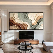 "Wabi‑Sabi Art｜Muted Green Brown Flow Textured Canvas Art" - Modern Heavy Impasto Abstract Artwork | Rich Color Palette Knife Painting | Luxury Vertical Wall Art #Q 18