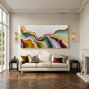 Flowing Rhythms – Heavy Texture Colorful Fluid Abstract Painting | Minimalist Horizontal Entryway Art #Q 547