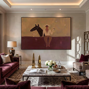 "Vintage Americana Art" - Modern Heavy Impasto Western Animal Artwork | Rich Color Palette Knife Painting | Luxury Horizontal Wall Art #Q 51