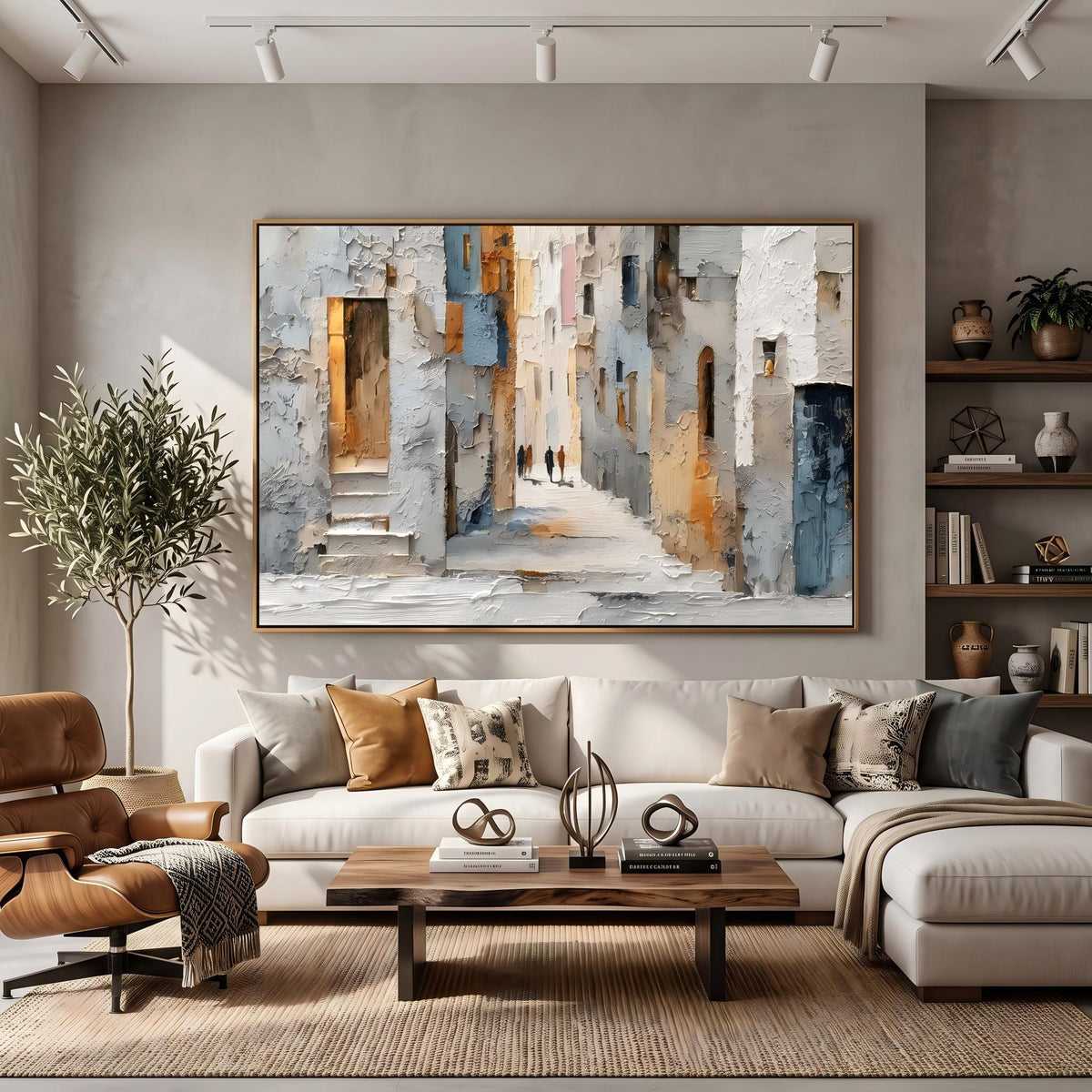 "Impressionist Art｜European Old Town Street" - Modern Heavy Impasto Abstract Artwork | Rich Color Palette Knife Painting | Luxury Horizontal Wall Art #Q 43