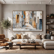 "Impressionist Art｜European Old Town Street" - Modern Heavy Impasto Abstract Artwork | Rich Color Palette Knife Painting | Luxury Horizontal Wall Art #Q 43