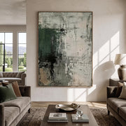 "Abstract Art｜Dark Green Mottled Texture" - Modern Heavy Impasto Abstract Artwork | Rich Color Palette Knife Painting | Luxury Vertical Wall Art #Q 23