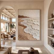 "Wabi‑Sabi Art｜Neutral Tones Stereoscopic Seaside Wall Decor" - Modern Heavy Impasto Abstract Artwork | Rich Color Palette Knife Painting | Luxury Vertical Wall Art #Q 19