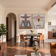 "Vintage Americana Art" - Modern Heavy Impasto Western Animal Artwork | Rich Color Palette Knife Painting | Luxury Two-Panel Vertical Wall Art #Q 50