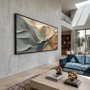 "3D Texture Abstract Art｜Dusty Blue Beige Heavy‑Texture Wave Canvas Print" - Modern Heavy Impasto Ocean Wave Seascape | 3D Rich Color Palette Knife Painting | Luxury Two-Panel Vertical Wall Art #Q 14