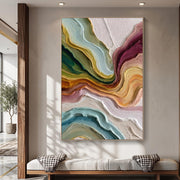 "3D-Textured Art｜Multicolor Layer Flow Abstract Wall" - Modern Heavy Impasto Abstract Artwork | 3D Rich Color Palette Knife Painting | Luxury Two-Panel Vertical Wall Art #Q 36