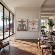 "Vintage Americana Art" - Modern Heavy Impasto Western Animal Artwork | Rich Color Palette Knife Painting | Luxury Two-Panel Vertical Wall Art #Q 50