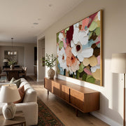 "3d Textured Art｜Colorful Textured Floral Wall" - Modern Heavy Impasto Floral Abstract | 3D Rich Color Palette Knife Painting | Luxury Horizontal Wall Art #Q 21