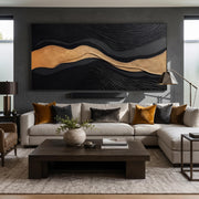 "3D-Textured Art｜Luxury Black‑Gold Layered Mountain" - Modern Heavy Impasto Landscape Artwork | 3D Rich Color Palette Knife Painting | Luxury Vertical Wall Art #Q 27