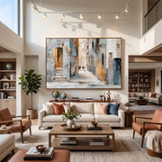 "Impressionist Art｜European Old Town Street" - Modern Heavy Impasto Abstract Artwork | Rich Color Palette Knife Painting | Luxury Horizontal Wall Art #Q 43