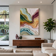 "3D-Textured Art｜Multicolor Layer Flow Abstract Wall" - Modern Heavy Impasto Abstract Artwork | 3D Rich Color Palette Knife Painting | Luxury Two-Panel Vertical Wall Art #Q 36