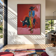 "POP Art" - Modern Heavy Impasto Western Animal Artwork | Rich Color Palette Knife Painting | Luxury Vertical Wall Art #Q 63