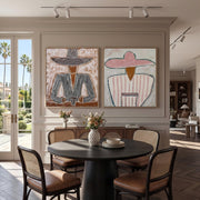 "Vintage Americana Art" - Modern Heavy Impasto Western Animal Artwork | Rich Color Palette Knife Painting | Luxury Two-Panel Vertical Wall Art #Q 50