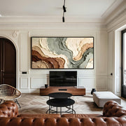 "Wabi‑Sabi Art｜Muted Green Brown Flow Textured Canvas Art" - Modern Heavy Impasto Abstract Artwork | Rich Color Palette Knife Painting | Luxury Vertical Wall Art #Q 18