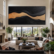 "3D-Textured Art｜Luxury Black‑Gold Layered Mountain" - Modern Heavy Impasto Landscape Artwork | 3D Rich Color Palette Knife Painting | Luxury Vertical Wall Art #Q 27