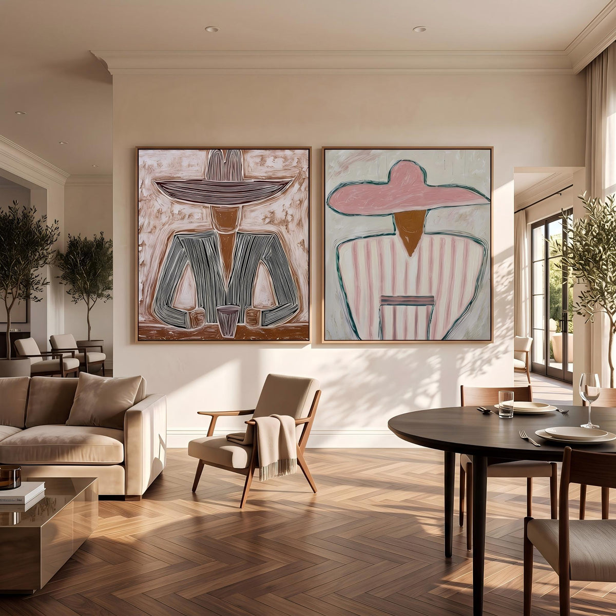 "Vintage Americana Art" - Modern Heavy Impasto Western Animal Artwork | Rich Color Palette Knife Painting | Luxury Two-Panel Vertical Wall Art #Q 50