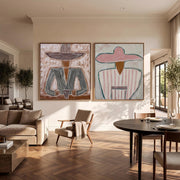 "Vintage Americana Art" - Modern Heavy Impasto Western Animal Artwork | Rich Color Palette Knife Painting | Luxury Two-Panel Vertical Wall Art #Q 50