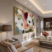"3d Textured Art｜Colorful Textured Floral Wall" - Modern Heavy Impasto Floral Abstract | 3D Rich Color Palette Knife Painting | Luxury Horizontal Wall Art #Q 21