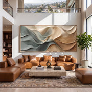 "3D Texture Abstract Art｜Dusty Blue Beige Heavy‑Texture Wave Canvas Print" - Modern Heavy Impasto Ocean Wave Seascape | 3D Rich Color Palette Knife Painting | Luxury Two-Panel Vertical Wall Art #Q 14
