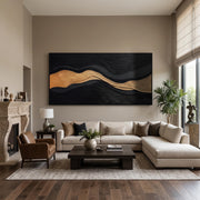 "3D-Textured Art｜Luxury Black‑Gold Layered Mountain" - Modern Heavy Impasto Landscape Artwork | 3D Rich Color Palette Knife Painting | Luxury Vertical Wall Art #Q 27