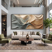 "3D Texture Abstract Art｜Dusty Blue Beige Heavy‑Texture Wave Canvas Print" - Modern Heavy Impasto Ocean Wave Seascape | 3D Rich Color Palette Knife Painting | Luxury Two-Panel Vertical Wall Art #Q 14