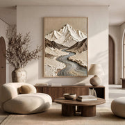 "Wabi‑Sabi Art｜Thick Impasto Mountain Valley Canvas Print" - Modern Heavy Impasto Landscape Artwork | Rich Color Palette Knife Painting | Luxury Vertical Wall Art #Q 17