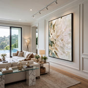 "3D-Textured Art｜Vertical Impasto White Flower" - Modern Heavy Impasto Floral Abstract | 3D Rich Color Palette Knife Painting | Luxury Vertical Wall Art #Q 35