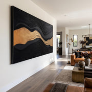 "3D-Textured Art｜Luxury Black‑Gold Layered Mountain" - Modern Heavy Impasto Landscape Artwork | 3D Rich Color Palette Knife Painting | Luxury Vertical Wall Art #Q 27