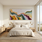 Flowing Rhythms – Heavy Texture Colorful Fluid Abstract Painting | Minimalist Horizontal Entryway Art #Q 547