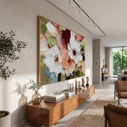 "3d Textured Art｜Colorful Textured Floral Wall" - Modern Heavy Impasto Floral Abstract | 3D Rich Color Palette Knife Painting | Luxury Horizontal Wall Art #Q 21