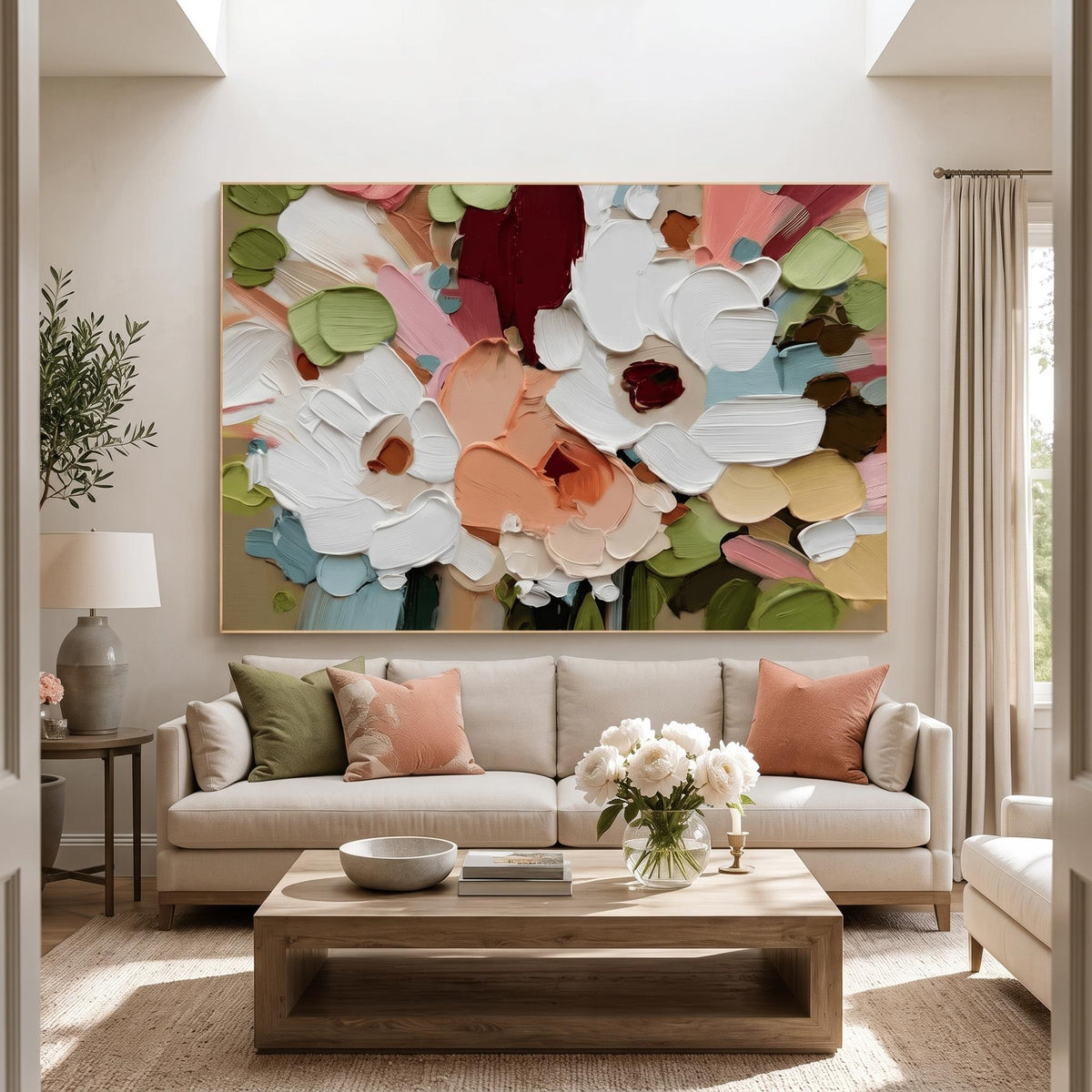 "3d Textured Art｜Colorful Textured Floral Wall" - Modern Heavy Impasto Floral Abstract | 3D Rich Color Palette Knife Painting | Luxury Horizontal Wall Art #Q 21