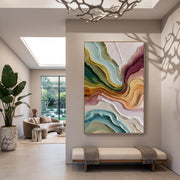 "3D-Textured Art｜Multicolor Layer Flow Abstract Wall" - Modern Heavy Impasto Abstract Artwork | 3D Rich Color Palette Knife Painting | Luxury Two-Panel Vertical Wall Art #Q 36