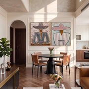 "Vintage Americana Art" - Modern Heavy Impasto Western Animal Artwork | Rich Color Palette Knife Painting | Luxury Two-Panel Vertical Wall Art #Q 50
