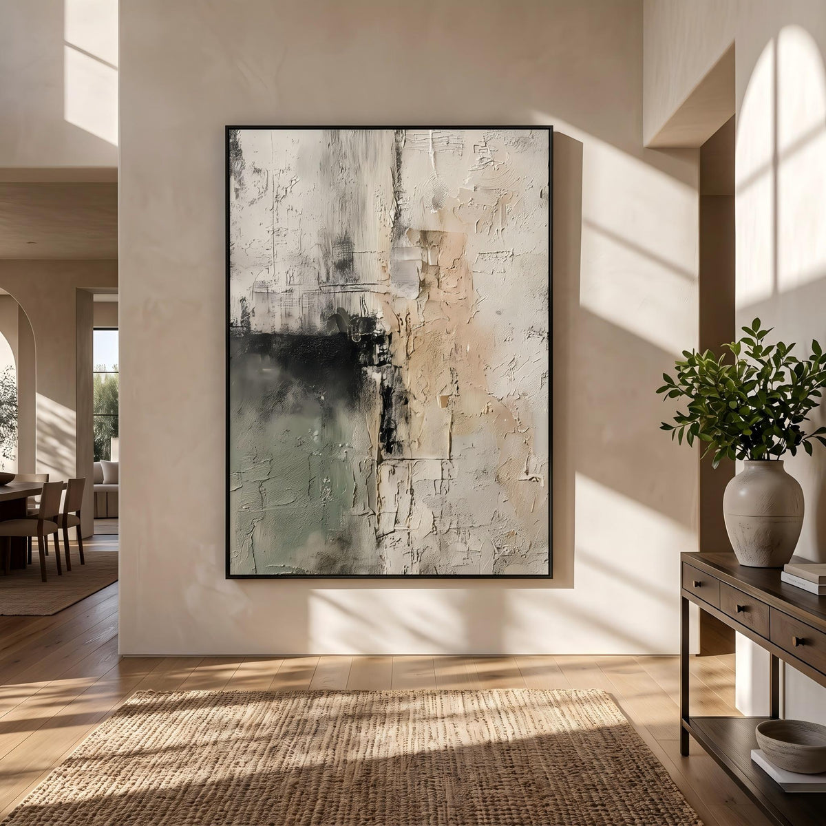 "Wabi‑Sabi Art｜Sage Green Beige Textured Abstract Wall" - Modern Heavy Impasto Abstract Artwork | Rich Color Palette Knife Painting | Luxury Vertical Wall Art #Q 16