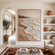 "Wabi‑Sabi Art｜Neutral Tones Stereoscopic Seaside Wall Decor" - Modern Heavy Impasto Abstract Artwork | Rich Color Palette Knife Painting | Luxury Vertical Wall Art #Q 19